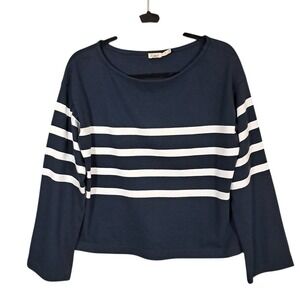 Faherty Navy Striped Mariner‎ Sport Jersey Long Sleeve Boat Neck Tee Size Small